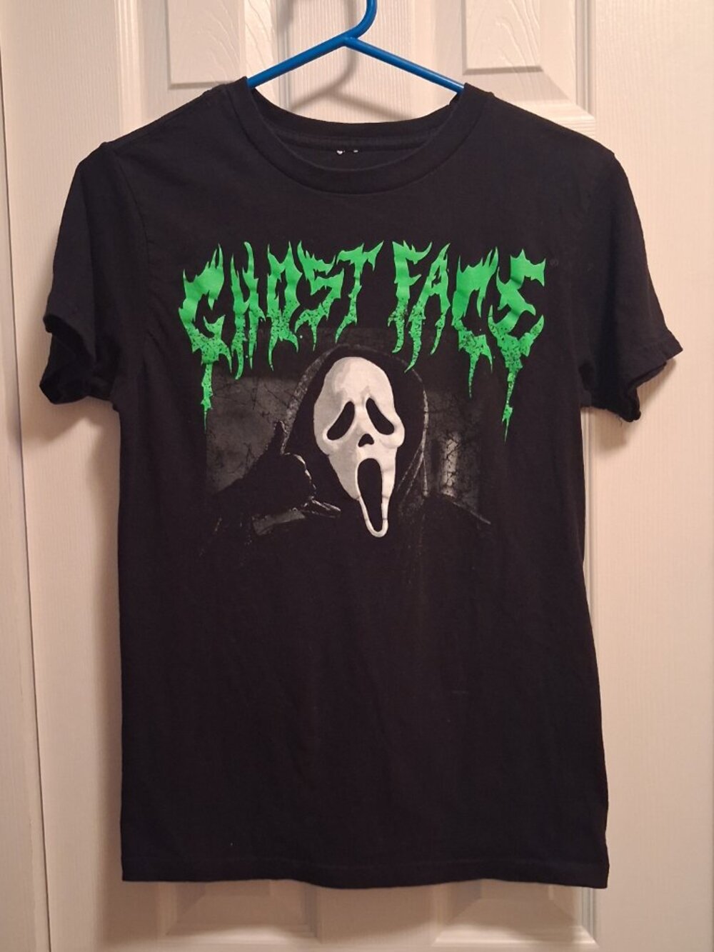 Scream Ghost Face T-Shirt Adult Small Halloween Icon Black & Green Call Me EUC